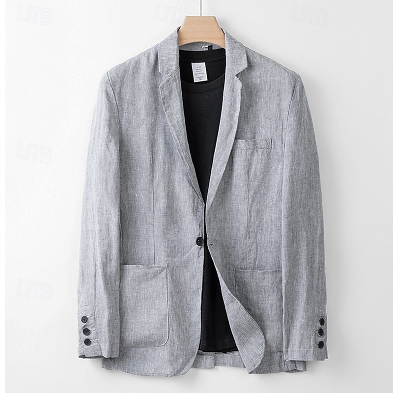 Men's 100% Linen Blazer Blazer Business Cocktail Party Wedding Party Fashion Casual Spring Autumn / Fall 100% Linen Plain Buttons Pocket Comfortable Single Breasted Blazer White Navy Blue khaki Gray 2025 - $102.99 –P12