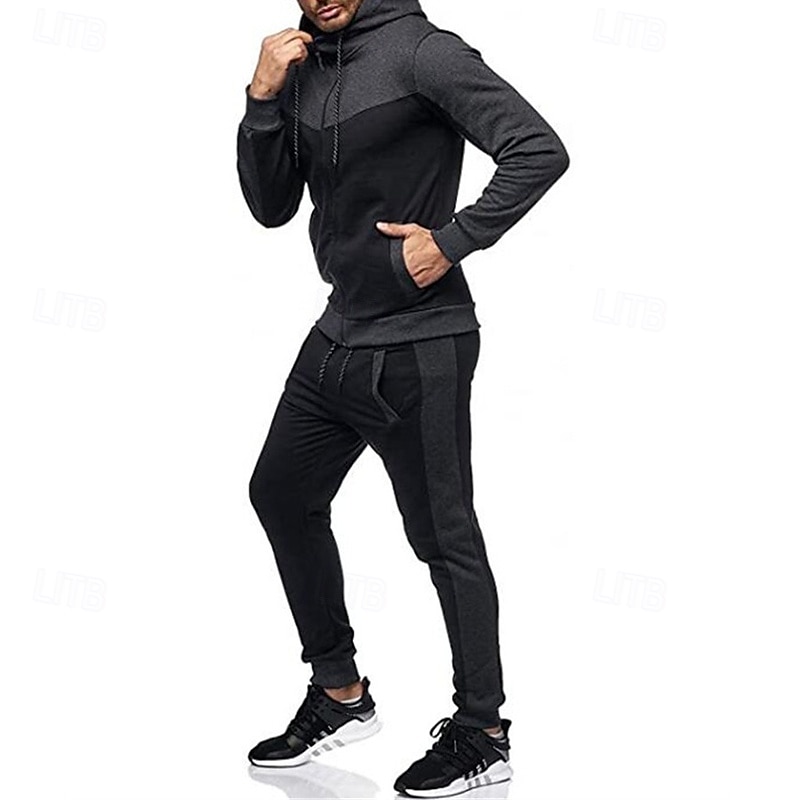 Homens Conjunto de treino Moletom Full Zip Hoodie Moletom com capuz e calças Conjunto de roupas Capuz Com Capuz Ao ar livre Diário Esportes Bolsos Com Cordão 2 Peças Bloco de cor Preto Branco Vermelho de 2025 por $27.99 –P7