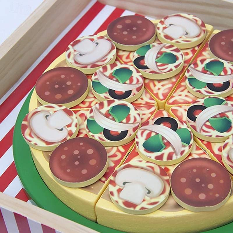 dřevěná pizza party hrací sada potravin výukové hračky hrací sada potravin pro batolata 2025 - $44.99 –P8