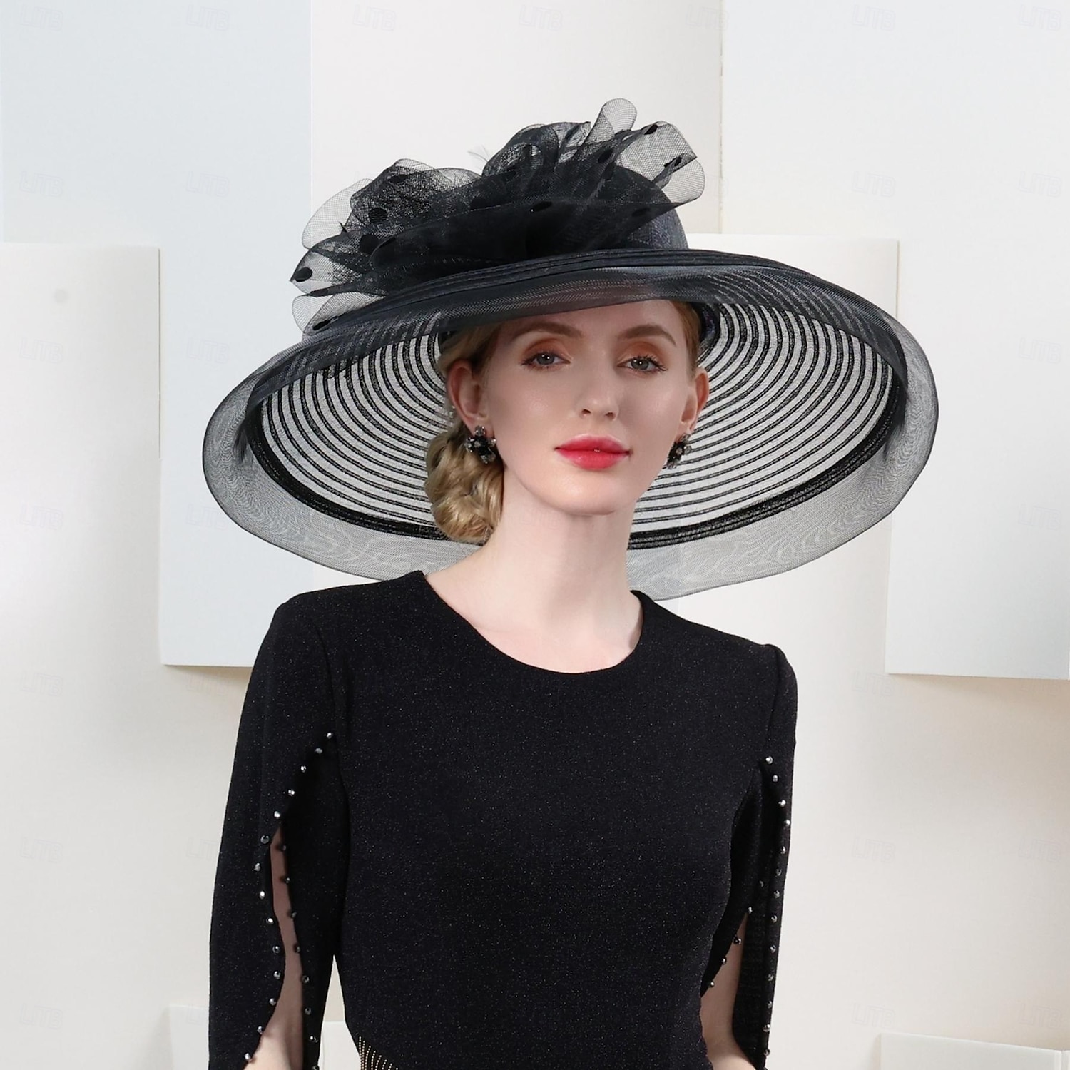 kapelusze z włóknistego miękkiego kapelusza kapelusz przeciwsłoneczny kapelusz z welonem ślub przyjęcie herbaciane elegancki ślub z koronką boczna nakrycie głowy nakrycie głowy 2025 - $71.99 –P1