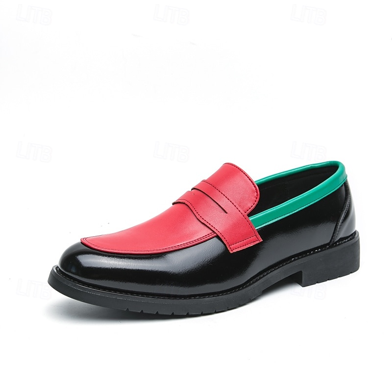 miesten ensiluokkaiset keinonahkaiset slip-on kengät, joissa on rohkea värilohkosuunnittelu - mukavat, tyylikkäät jalkineet arkeen ja juhlaan 2025 - $46.99 –P2