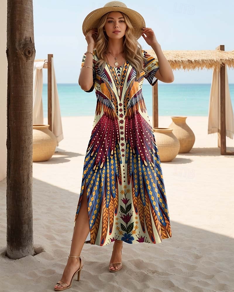 Női Maxi Ruha Fekete Ruha Hosszú Ujjú Boho Ruha Elegáns Bohemia Vakáció Lepke Ujjú Vakáció Tengerpart Rendszeres Illeszkedés Virágos Grafika Rövid Ujjú Kerek Nyak Málnaszín Fehér Sárga Világos Zöld 2025 - $23.99 –P1