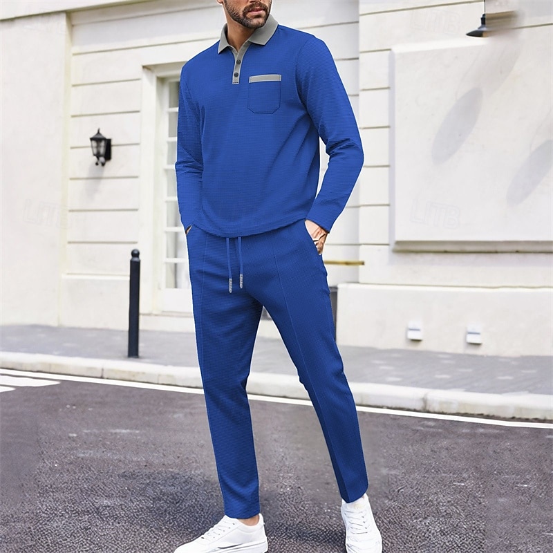 Per uomo Polo a nido d'ape Camicia da golf Golf Ufficio Informale Bavero Manica lunga Essenziale Moderno Color Block Collage Bottoni Primavera Autunno Standard Nero Blu reale Cachi Grigio Polo a nido del 2025 a $37.99 –P7