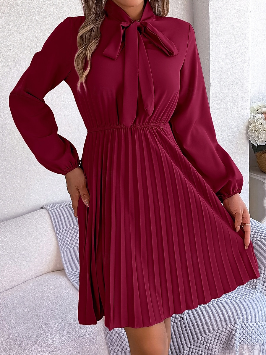 Women's Mini Dress Wrap Dress A Line Dress Solid Color Summer Dress Pleated Dress Party Birthday Vacation Daily Regular Fit Plain Long Sleeve V Neck Black Pink Wine Royal Blue Summer 2025 - $30.99 –P2
