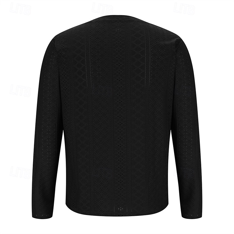 Herren T Shirt T-Shirt Langarmshirt Langarm V Ausschnitt Frühling Herbst Einfach Mode Designer Basic Jacquard Urlaub Straße Ausgehen Schwarz Weiß Blau Top T-Shirt für Herren 2025 - $19.99 –P9