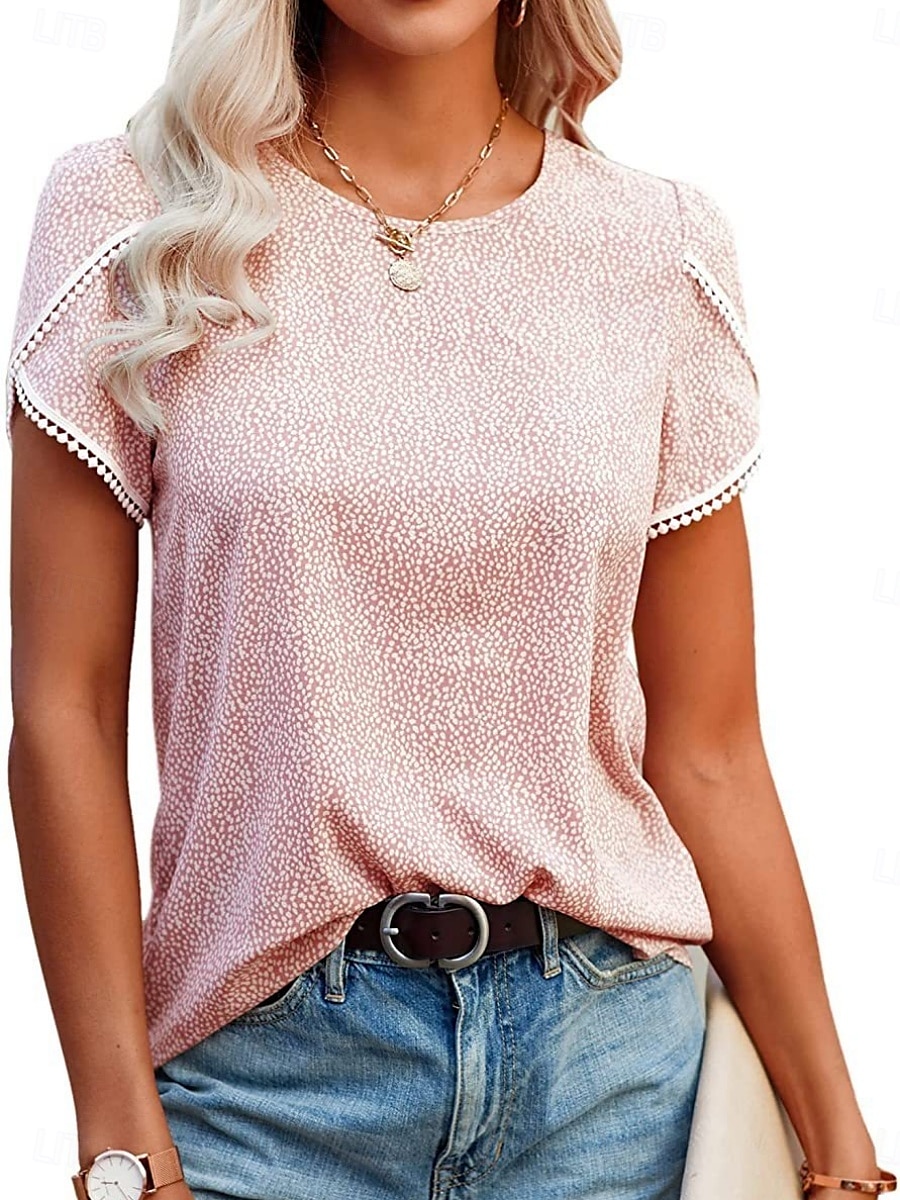 Tricou de femei Puncte Stilat Casual Mâneci Scurte Gât Rotund Topuri Regulate Zilnice Print Negru Alb Roz Roșu Albastru Vară Primăvară 2025 - $16.99 –P5