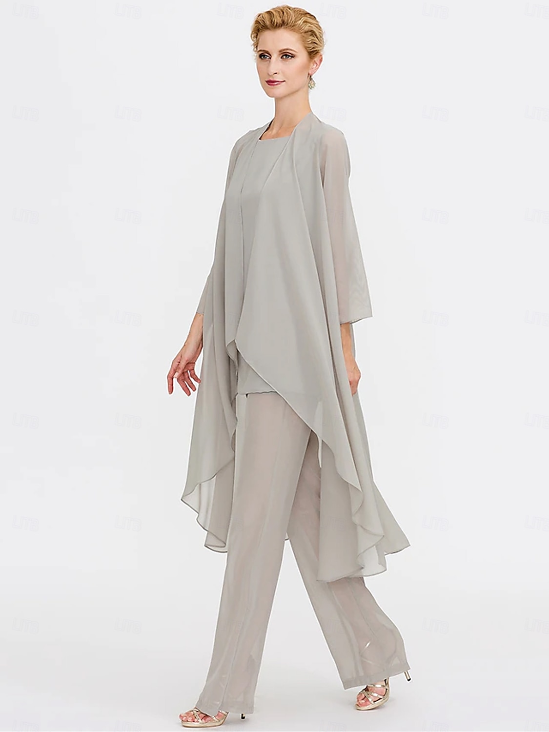 Kombinezon  Spodnium 3 Częściowe Teściowej Ślubne Gościń Elegancka Plus Size Zawiera Bateau Długość do Podłogi Chiffon Bez Rękawów Kurtka z Jednolitym Kolorem 2025 - $125.99 –P7