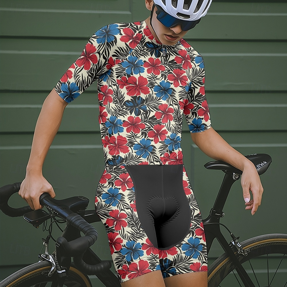Herre Sykkeljersey med shorts Kortermet Fjellsykling Veisykling Gul Rød Mørk Marineblå Blomster botanikk Sykkel Spandex sport Blomster botanikk Klær 2025 - $47.99 –P17