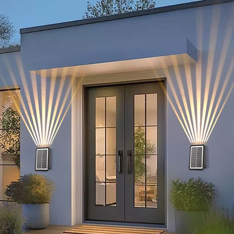 1/2 pz. luce solare da parete su e giù, lampada da parete esterna solare impermeabile IP65, luce solare per recinzione, cortile, giardino, garage, piscina, illuminazione per terrazza, decorazione del 2026 a $24.99 –P9