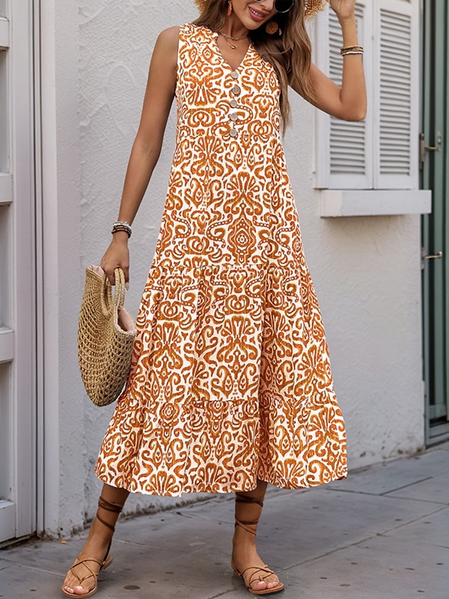 Női Maxiruha hétköznapi ruha Boho elegáns ruhák Ujjatlan ruha Boho ruha Csehország aranyos stílus Stílusos Vakáció Napi Tengerpart Laza öltözet Virágos Ujjatlan Vágott nyak Sárga Medence Fukszia 2025 - $29.99 –P7