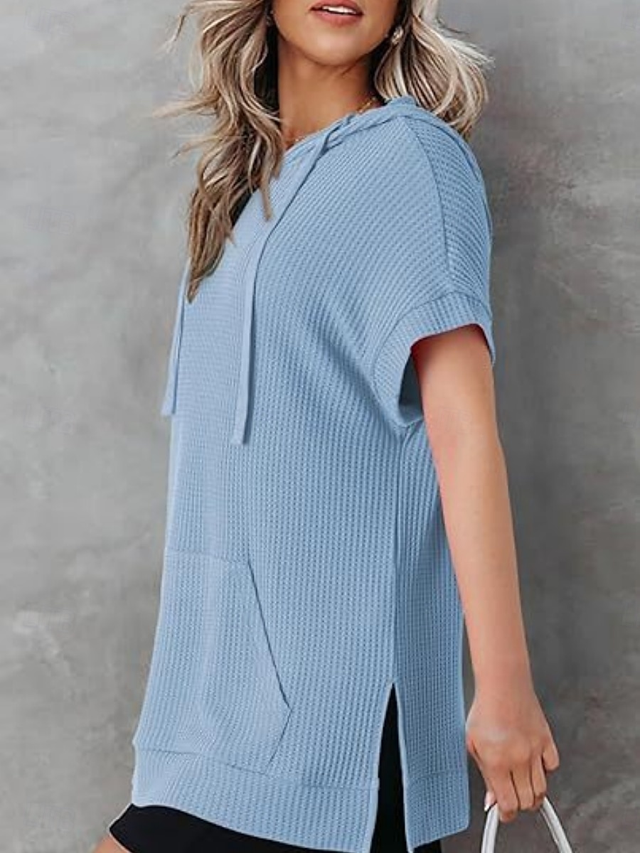 Women's Mini Dress Hoodie Dress Casual Dress Basic Casual Vacation Daily Regular Fit Plain Half Sleeve Hooded Black White Blue Fuchsia Summer 2025 - $33.99 –P8