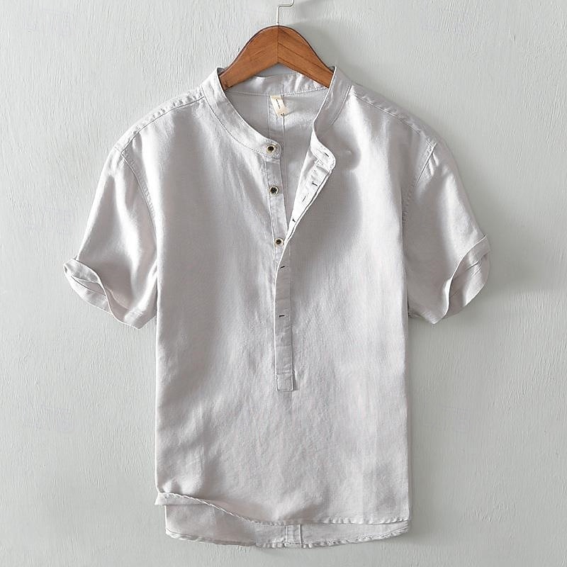 Per uomo Camicia Camicia di lino Camicia popover Camicia casual Camicia di cotone Semplice Vacanza Streetwear Bianco Blu reale Azzurro cielo Grigio chiaro Manica Corta Colletto alla coreana Estate del 2025 a $40.99 –P9