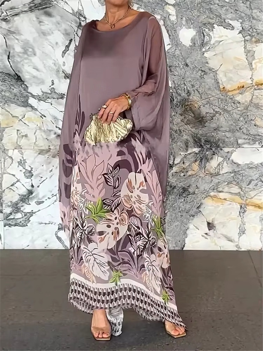 Damen Maxidress Casual kleid Stilvoll Brautkleider schlicht Urlaub Täglich Regular Fit Blumen Langarm Rundhalsausschnitt Weiß Gelb Purpur Grün Sommer Frühling 2026 - $28.99 –P4