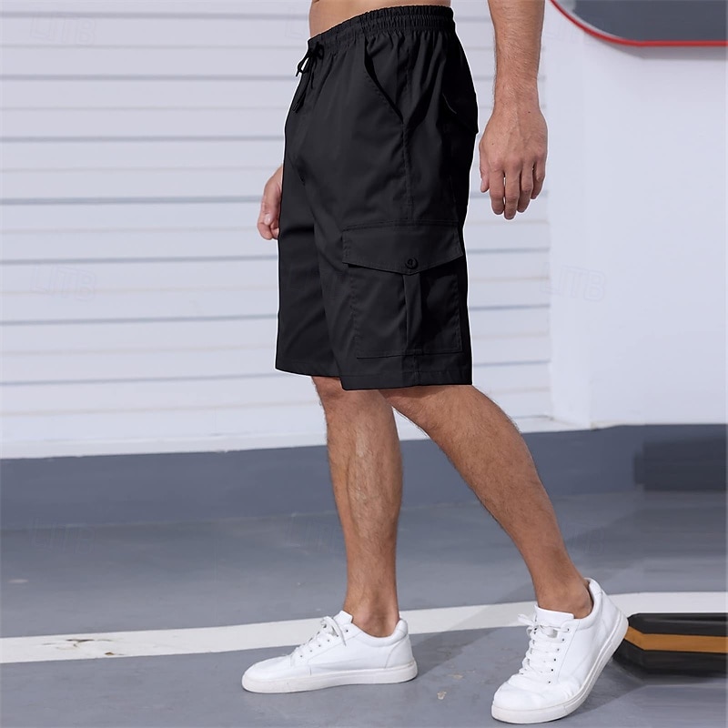 Men's Cargo Shorts Shorts Summer Shorts Drawstring Elastic Waist Multi Pocket Plain Comfort Wearable Knee Length Outdoor Sport Daily Fashion Casual Black Navy Blue 2025 - $20.99 –P10