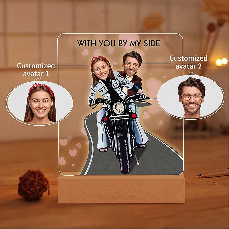 1pc Personalized Acrylic Night Light – Light Up Your Photo Frame Customized Couple Riding Motorcycle Design with Big Head Photos Perfect for Unique Gift for Lovers Couples 2025 - $32.99 –P3