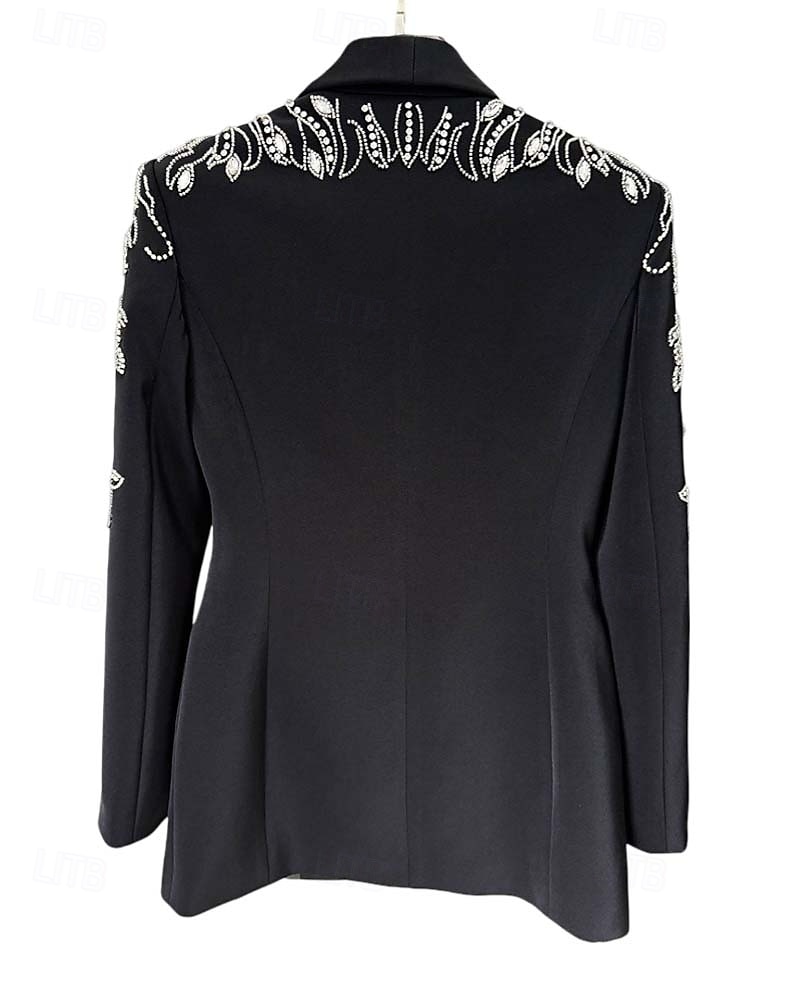 Blazer-Kleid Zweiteiliges Abendkleid Perlenstickerei Kristall Spitze Applikation Elegantes Kleid Smoking Kleid Formal Bodenlang Lange Ärmel Schalkragen 2025 2025 - $199.99 –P2