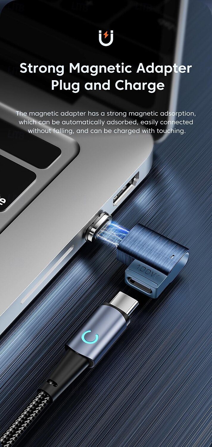 Toocki 100W USB-C To Type-C Magnetic Adapter 2 in 1 PD Fast Charging Type-C Connector Data Sync 90 Degree USB-C Magnet Converter 2025 - $17.99 –P3