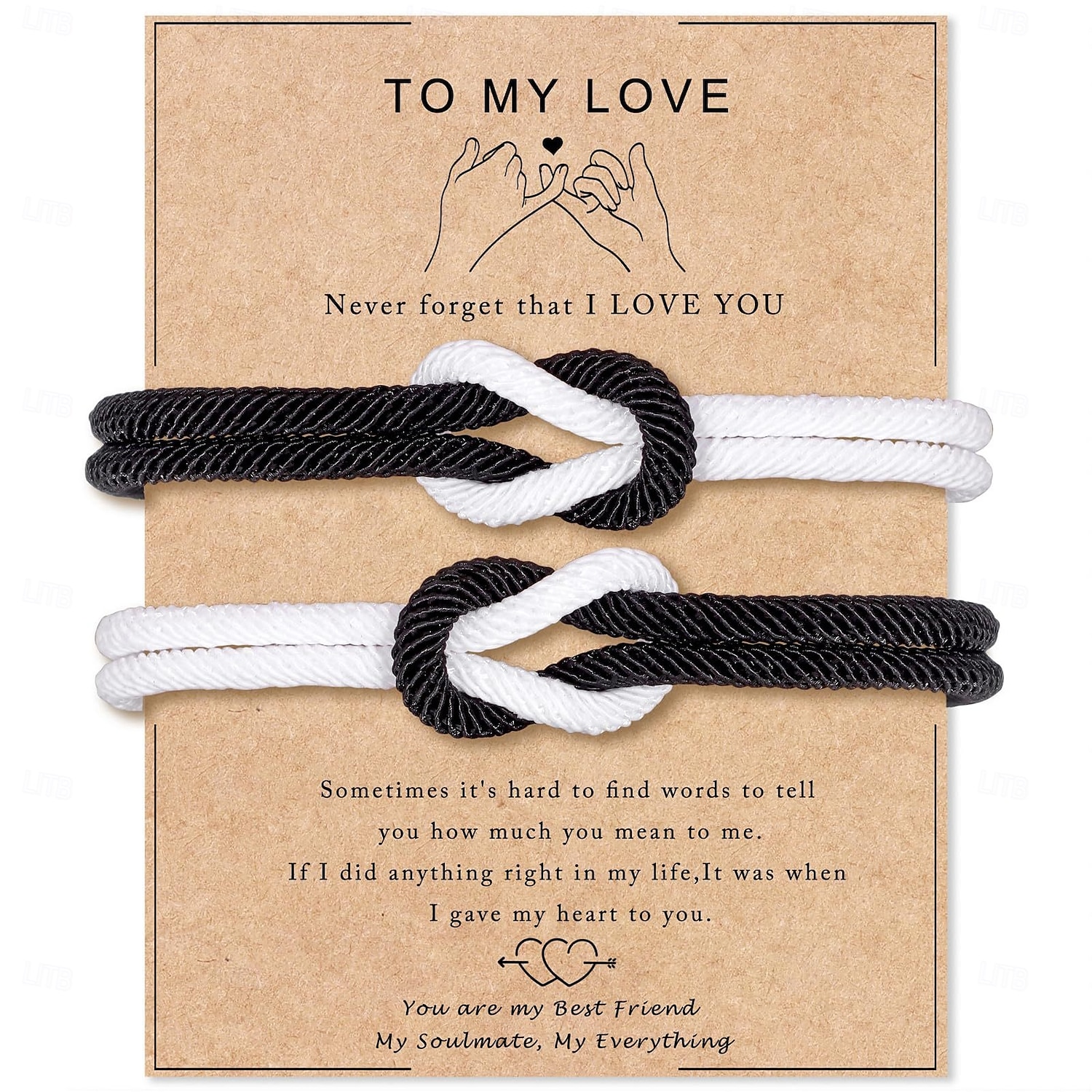 Ungent Them Bracciali Regolabili Per Coppie – Corda, Con Biglietto D'Auguri, Regalo Per Anniversario E San Valentino