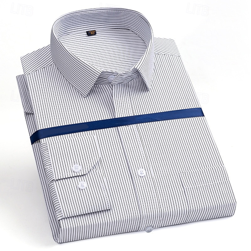 Herren Hemd Oberhemd Knopfhemd Streifen Hochzeit Party Schwarz Blau Violett Langarm Kargen Frühling Herbst Bekleidung Tasche 2025 - $19.49 –P1