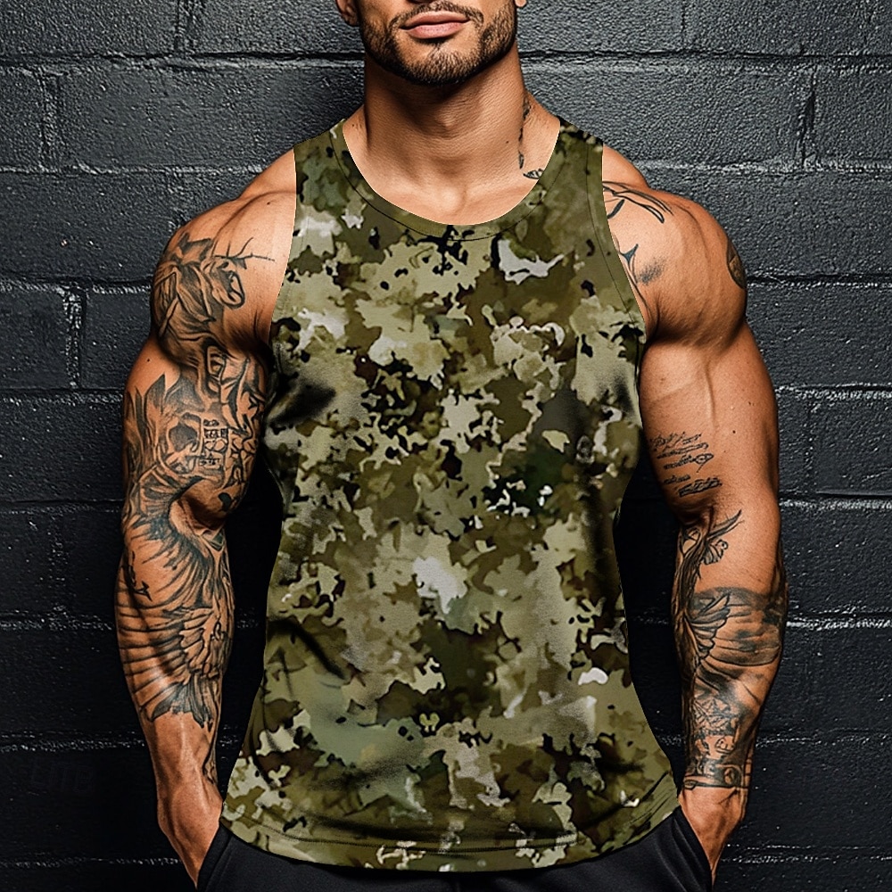 Voor heren camouflage Camouflage Kleur T-shirt Vest Top Mouwloos T-shirt 3D-afdrukken Strakke ronde hals Overhemd Vakantie Casual Hawaii Feestdagen blauw Groen Grijs Zomer Lente Kleding S M L XL XXL 2025 - $17.49 –P1