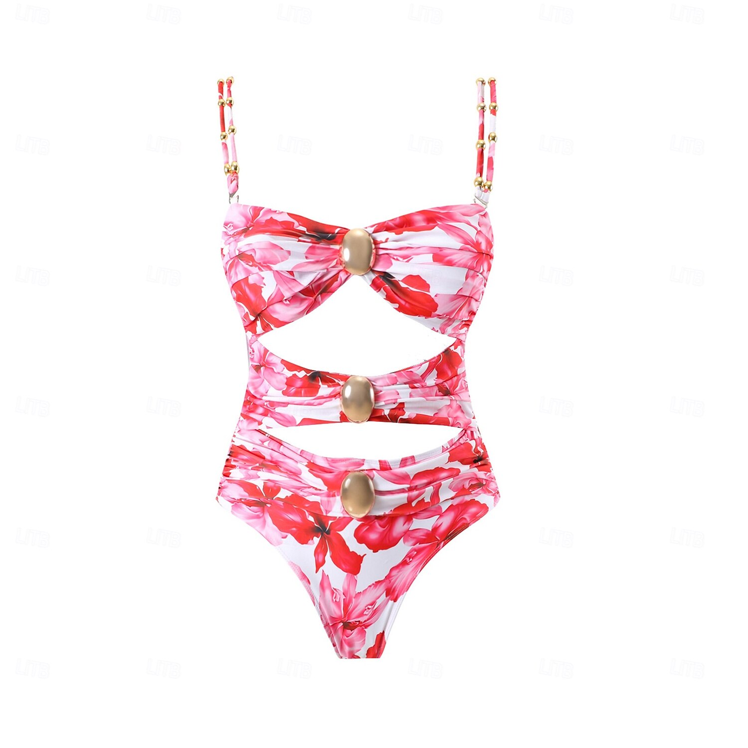 Dam Badkläder En bit Monokini Baddräkt Öppen rygg Magkontroll Hög midja Smal Semester Standkläder Blommig Leopard Axelbandslös Ärmlös Baddräkter 2025 - $52.99 –P2
