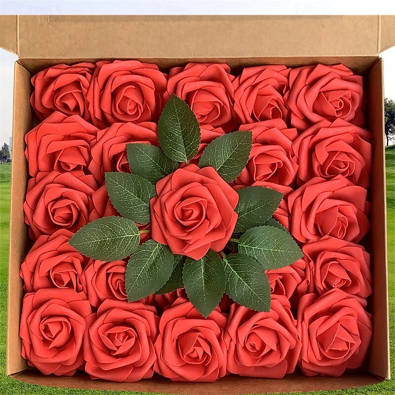 25 Stück, künstliche Rosen in Retro-Pink, Simulationsblumen in Retro-Pink, Arrangements mit Rosen, die sich echt anfühlen, Szenendekor, Raumdekor, Hochzeitsbedarf, Hochzeitsgeschenke, 2025 - $20.99 –P6