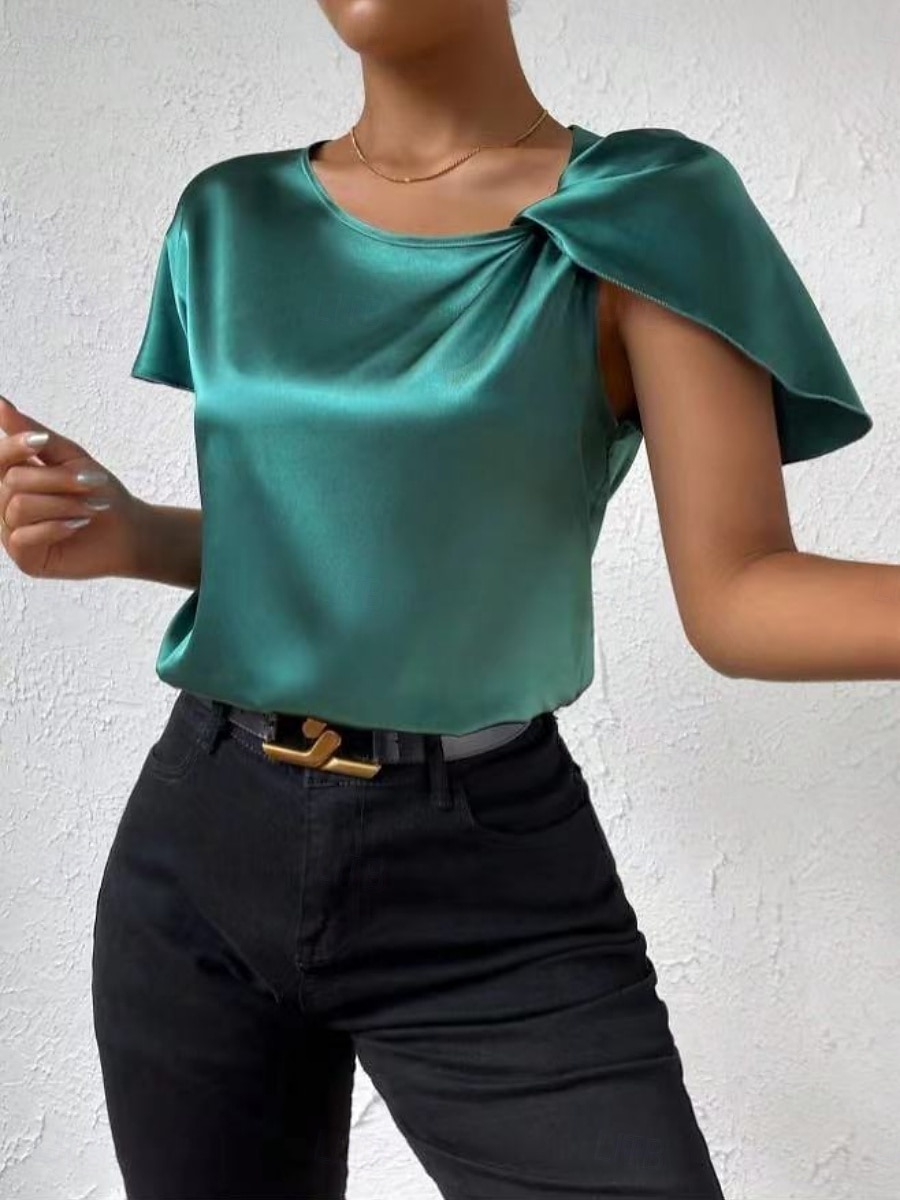 Kvinnes Camisole Tank Top Ensfarget Elegant Stilren Kortermet V U-ring Regular Topper Bryllupsgjest Arbeid Svart Rosa Marineblå Grønn Khaki Sommer Vår 2025 - $19.99 –P4
