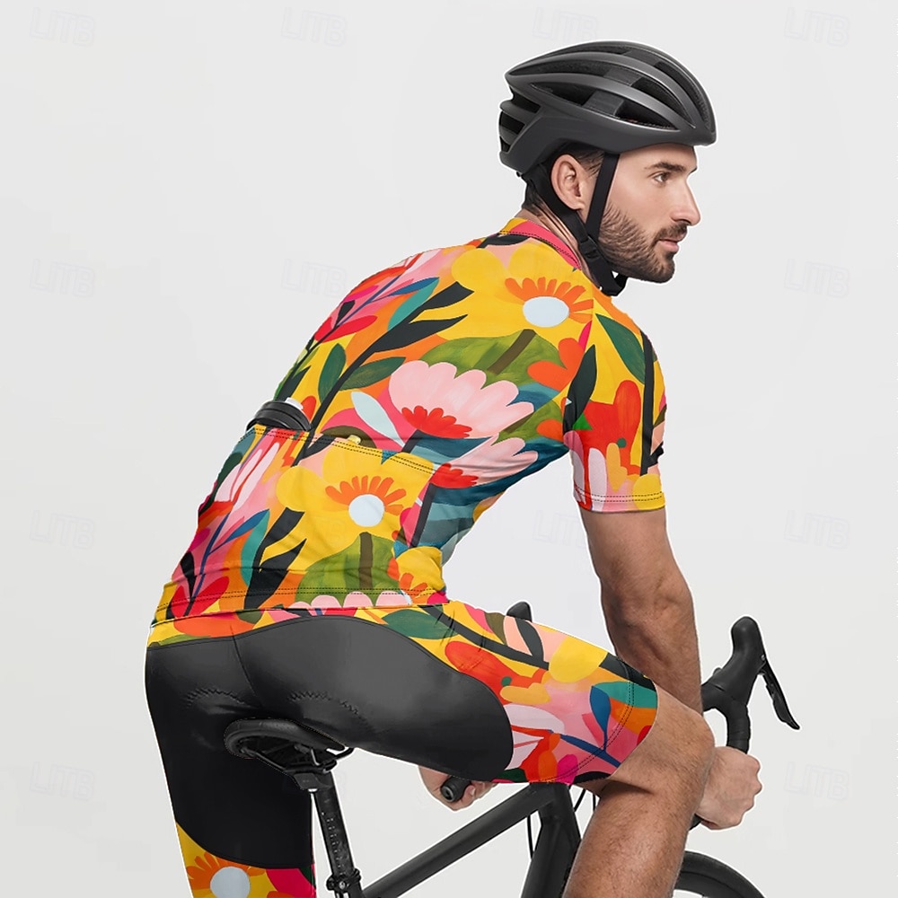 Men's Cycling Jersey with Shorts Floral Botanical Short Sleeve Bike Clothing Suit with 3 Rear Pockets Mountain Bike MTB Road Bike Cycling Front Zipper Sweat wicking Comfortable Breathable Sports 2025 - $47.99 –P19
