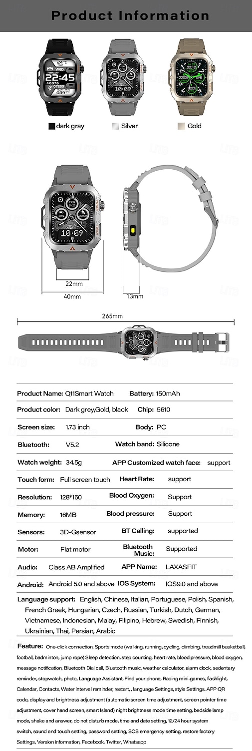 Q11 Smart Watch 1.73 inch Smartwatch Fitness Running Watch Bluetooth Pedometer Call Reminder Activity Tracker Compatible with Android iOS Women Men Hands-Free Calls Waterproof Step Tracker 2025 - $19.99 –P10