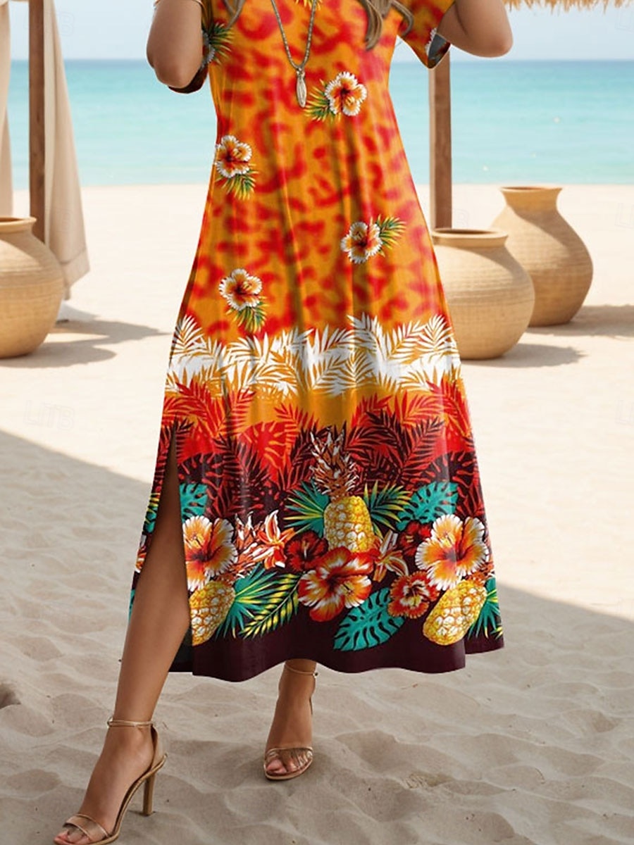 Robe Maxi Femme Manches Longues Robe Boho Élégante Vintage Manches Papillon Vacances Plage Régulière Florale Graphique Vintage Manches Courtes Col Ras du Cou Orange Été de 2025 ? $23.99 –P3