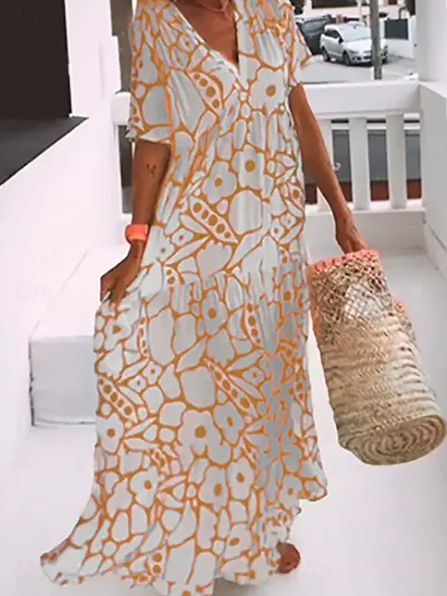 Pentru femei Rochie Maxi Rochii Tricou Rochie de schimb Rochie de vară Casual Vacanță Zilnic Fit regulat Grafic Manșon scurt În V Negru Roz Îmbujorat Portocaliu Trifoi Vară 2025 - $27.99 –P4