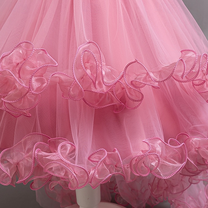 Blumenmädchenkleid Mädchen Formelle Kleidung Prinzessinenkleid Party Kleid Hochzeit Besondere Anlässe bezaubernd Süß Rüschen Zip Feste Farbe Kurzarm Rundhalsausschnitt Weiß Champagner 4-13 Jahre 2025 - $34.99 –P6
