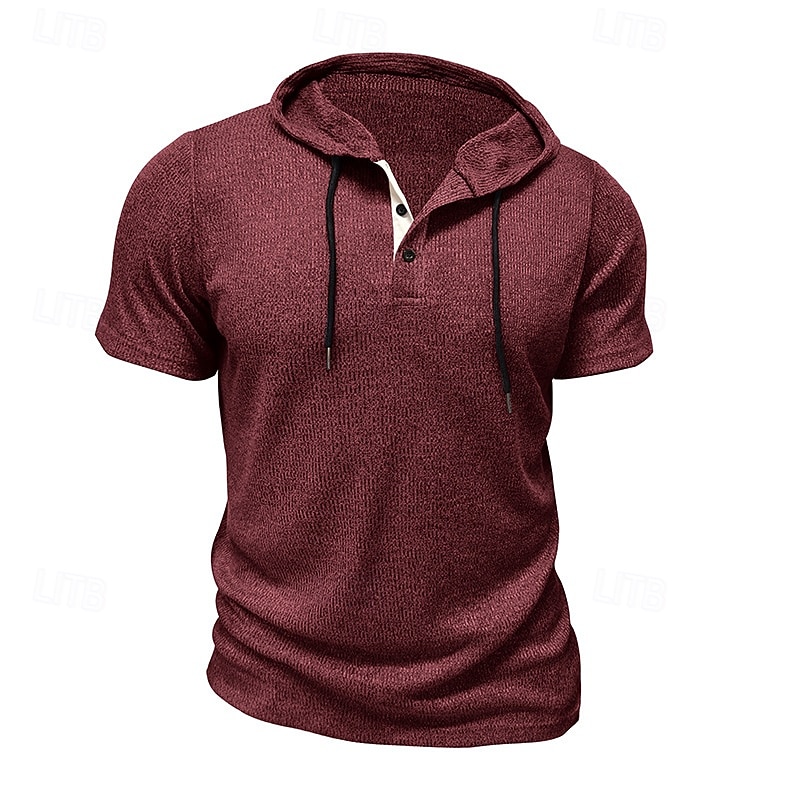 Herren T Shirt T-Shirt Kurzarmshirt Kurzarm Mit Kapuze Sommer Einfach Mode Designer Basic Knöpfe Urlaub Straße Ausgehen Wein Top T-Shirt für Herren 2026 - $30.99 –P14