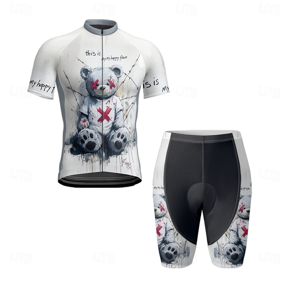 Herr Cykeltröja med shorts Kortärmad Bergscykling Vägcykling Sommar Vår Höst Vit Tecknat Cykel Dragkedja fram Svettavvisande Bekväm Andningsfunktion Elastan sporter Kläder 2026 - $47.99 –P6