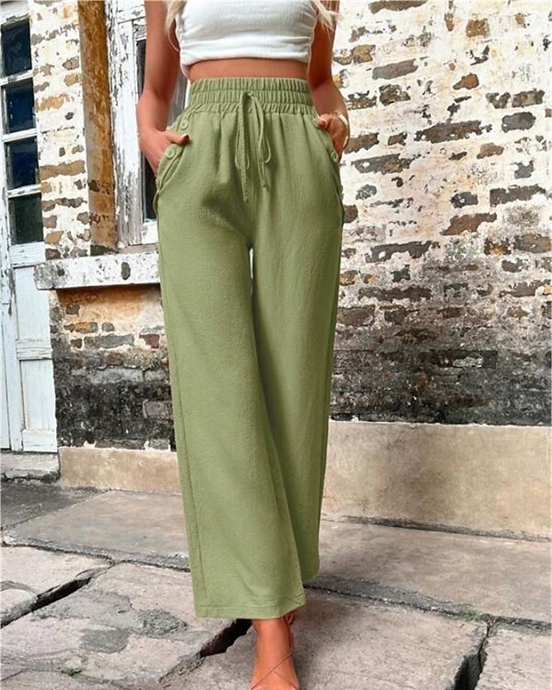 Жен. Шорты из хлопка и льна Брюки, вдохновленные льном Брюки из хлопка и льна Мода Уличный стиль Удобная обувь Полная длина Завышенная Полотняное плетение Кулиска Эластичная талия Прямая нога 2025 - $19.99 –P12