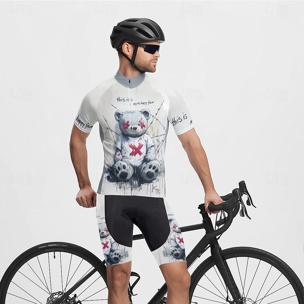 Herr Cykeltröja med shorts Kortärmad Bergscykling Vägcykling Sommar Vår Höst Vit Tecknat Cykel Dragkedja fram Svettavvisande Bekväm Andningsfunktion Elastan sporter Kläder 2026 - $47.99 –P10