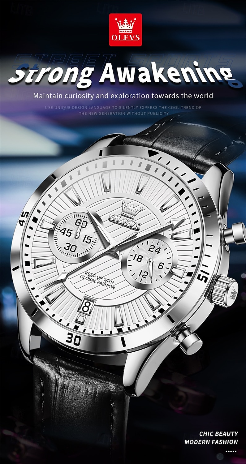 New Olevs Men'S Business Watch Chronograph Calendar 24-Hour Indicator Multi-Functional Quartz Watch Fashion Trend Waterproof Sports Watch 2025 - $35.99 –P1