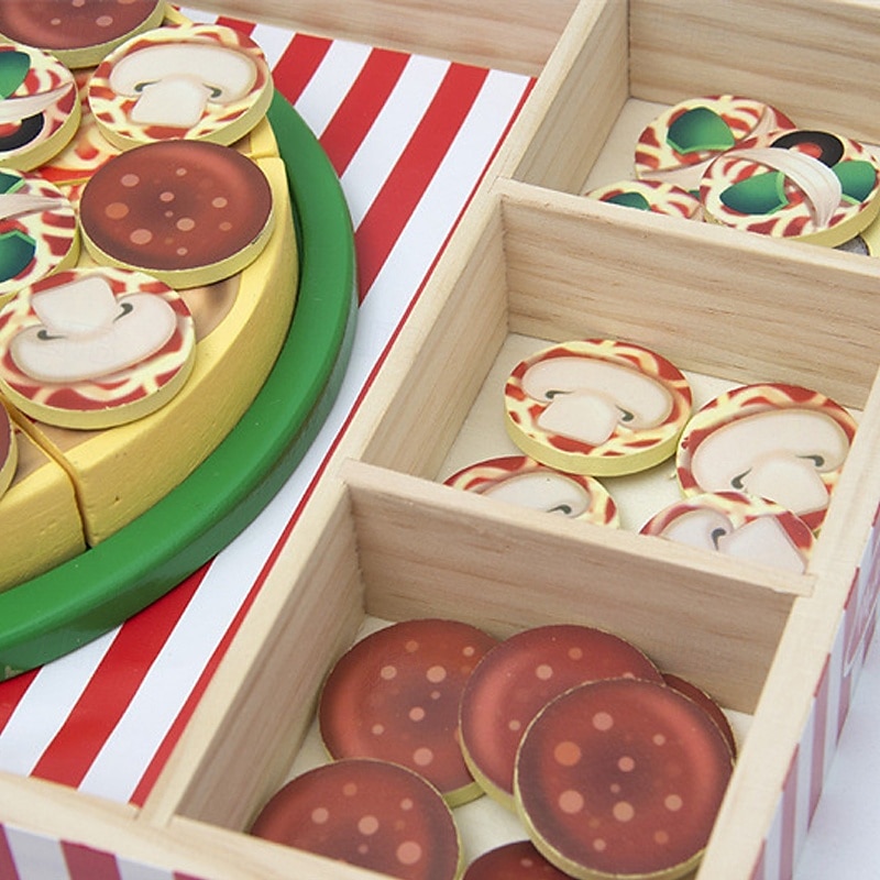 dřevěná pizza party hrací sada potravin výukové hračky hrací sada potravin pro batolata 2025 - $44.99 –P9
