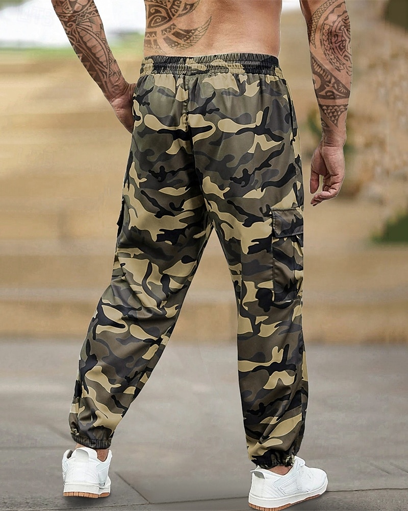 Per uomo Pantaloni cargo Pantaloni A cordoncino Vita elastica Multi tasca Camouflage Mimetico Indossabile Esterno Giornaliero Campeggio e hiking Di tendenza Classico Verde Cachi del 2026 a $20.99 –P2