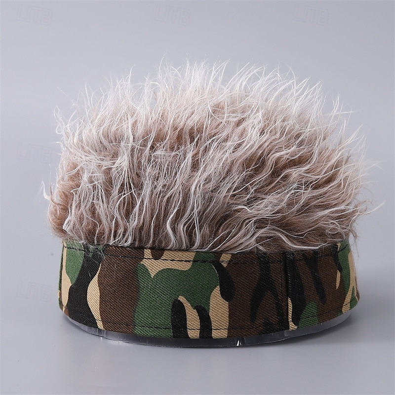 Voor heren Vizierhoed met puntige pruiken Nep haar vizier Pruik Heren Zonnehoed pruik hoed Pruik Haar Golfhoed Koffie Grijs 100% puuvillaa Sexy Modieus Casual Dagelijks Festival camouflage 2026 - $8.49 –P8