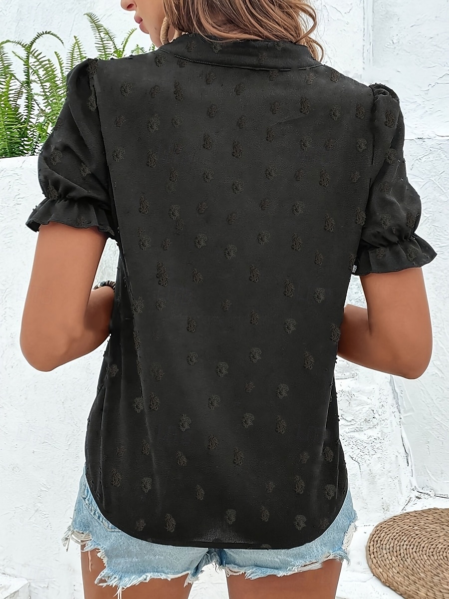 Per donna Maglietta Volant Patchwork Ricamato Floreale Moda Moderno Casual Manica Corta Collo a V Top Regolari Quotidiano Weekend Nero Estate del 2026 a $39.99 –P4