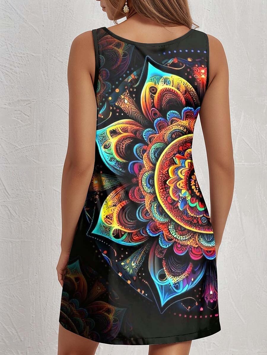 Pentru femei Rochie Mini Rochie A line Rochie de vară Rochie cu umeri Vacanță Casual Zilnic Potrivire Largă Floral Grafic Epocă Fără manșon În U Negru Vară 2025 - $21.99 –P2