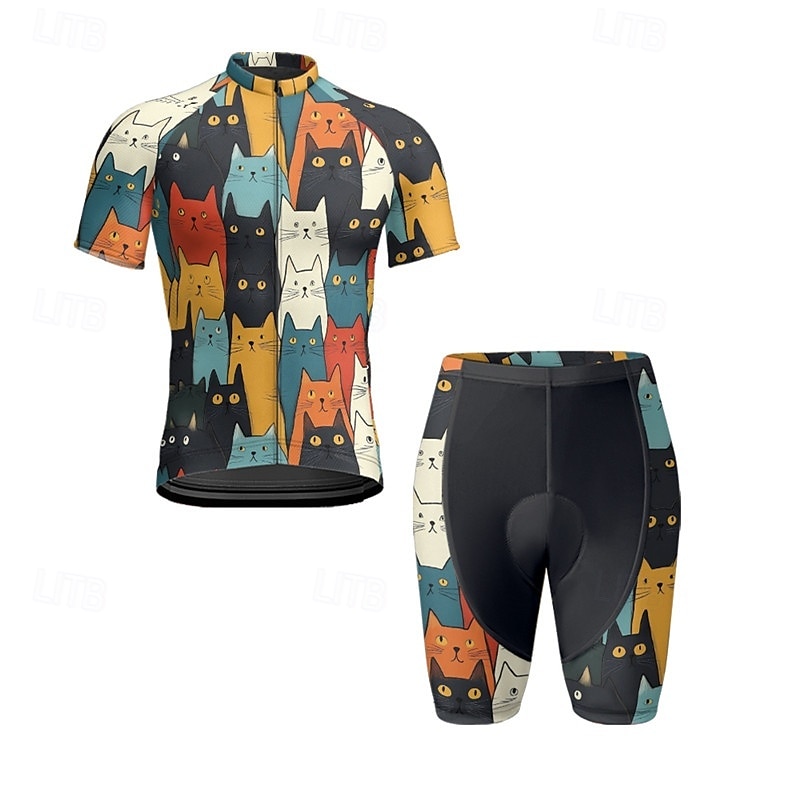 Men's Cycling Jersey with Shorts Short Sleeve Mountain Bike MTB Road Bike Cycling Summer Spring Autumn / Fall Navy Blue Royal Blue Blue Cat Bike Front Zipper Sweat wicking Comfortable Breathable 2026 - $47.99 –P4
