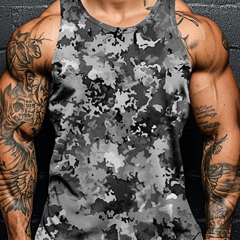 Voor heren camouflage Camouflage Kleur T-shirt Vest Top Mouwloos T-shirt 3D-afdrukken Strakke ronde hals Overhemd Vakantie Casual Hawaii Feestdagen blauw Groen Grijs Zomer Lente Kleding S M L XL XXL 2025 - $17.49 –P4