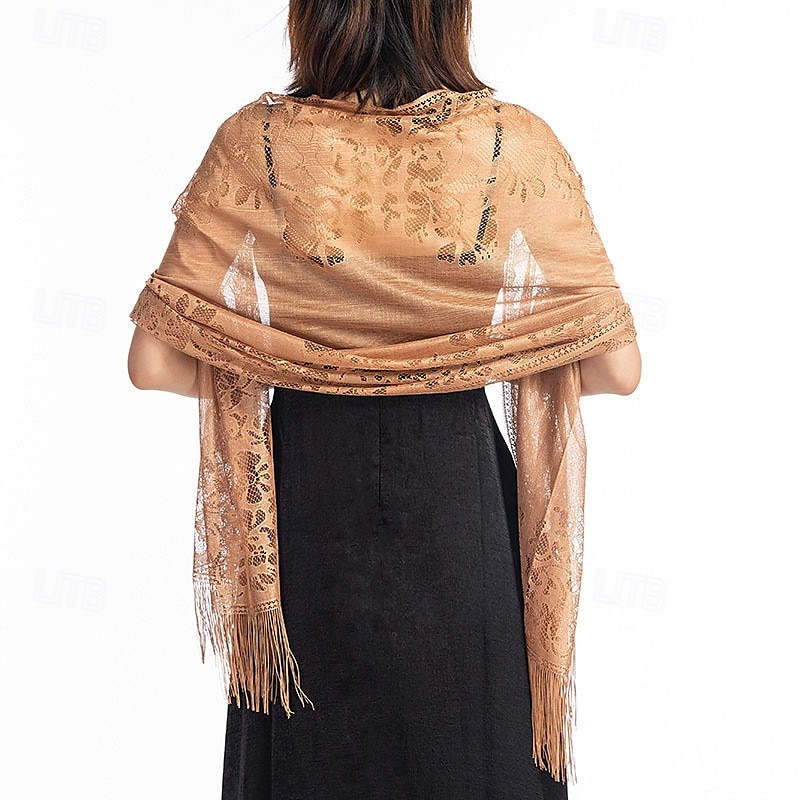 Ladiery Women's Floral Lace Scarf Shawl with Tassels, Soft Mesh Fringe Wraps for Wedding Evening Party Dresses 2025 - $16.49 –P12