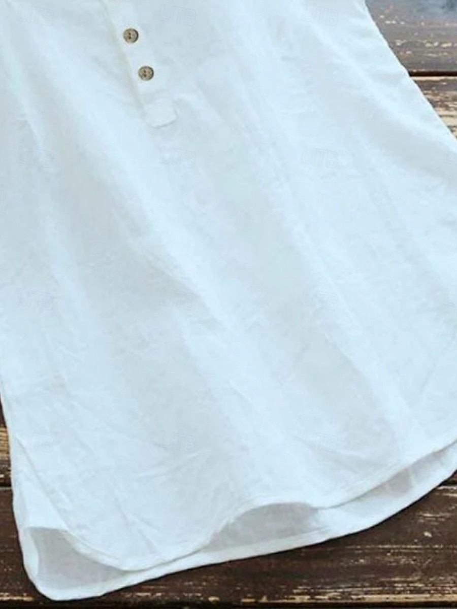 Dame Skjorte Lin-inspirerte skjorter Bluse Helfarge Grunnleggende Fritid Ermeløs Crew-hals Vanlige topper Daglig Knapper Svart Hvit Rosa Blå Grå Sommer 2025 - $22.99 –P3