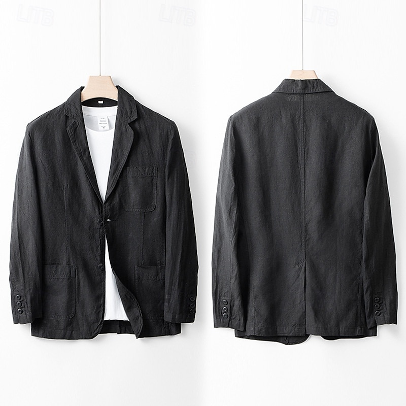 Homme Blazer 100% lin blazer Entreprise Soirée Cocktail Fête de Mariage Mode Décontractées Printemps Automne 100% Lin Couleur unie Boutons Poche Confortable Boutonnage Simple veste Noir Blanche bleu de 2025 ? $132.99 –P6