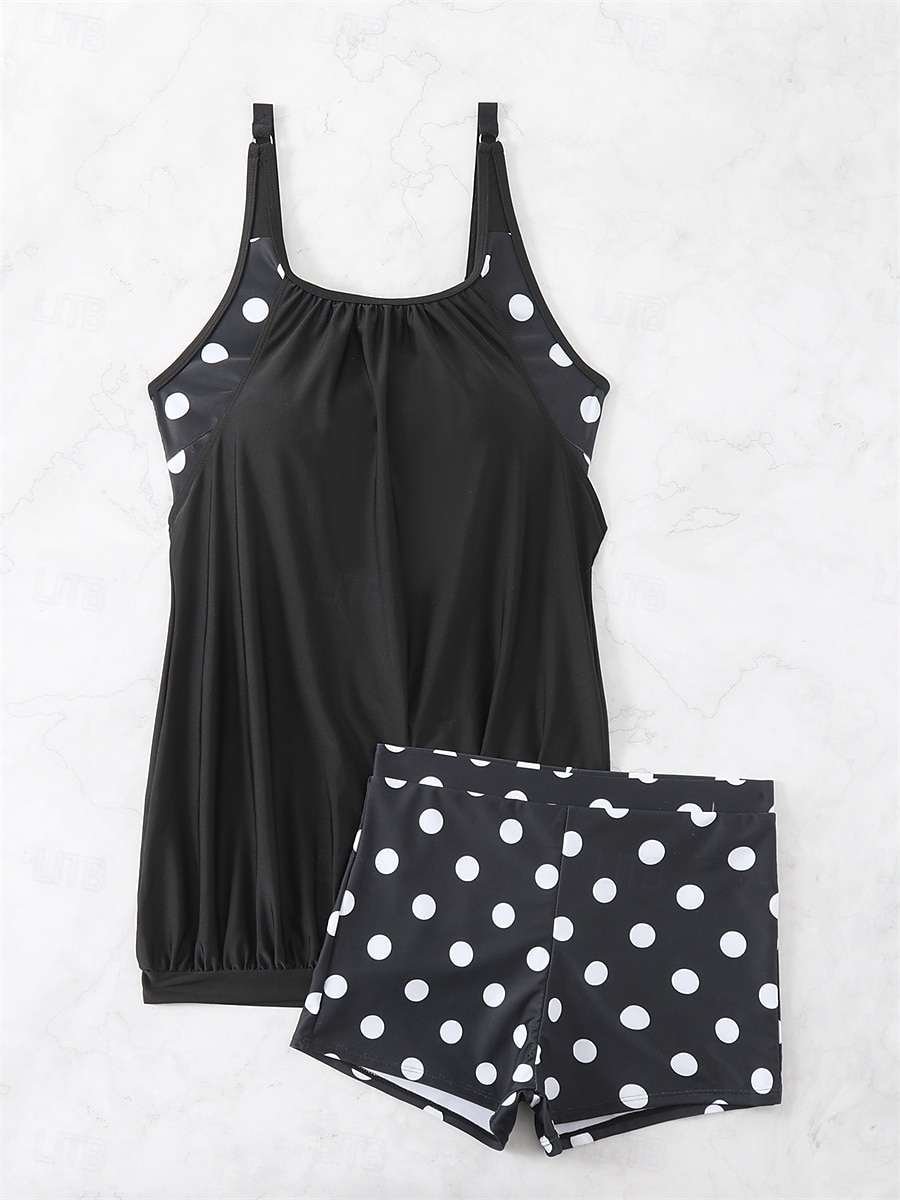 Women's Swimwear Bikini 2 Piece Boy Leg Swimsuit Backless Slim Vacation Beach Wear Polka Dot U Neck Sleeveless Bathing Suits 2025 - $23.99 –P5