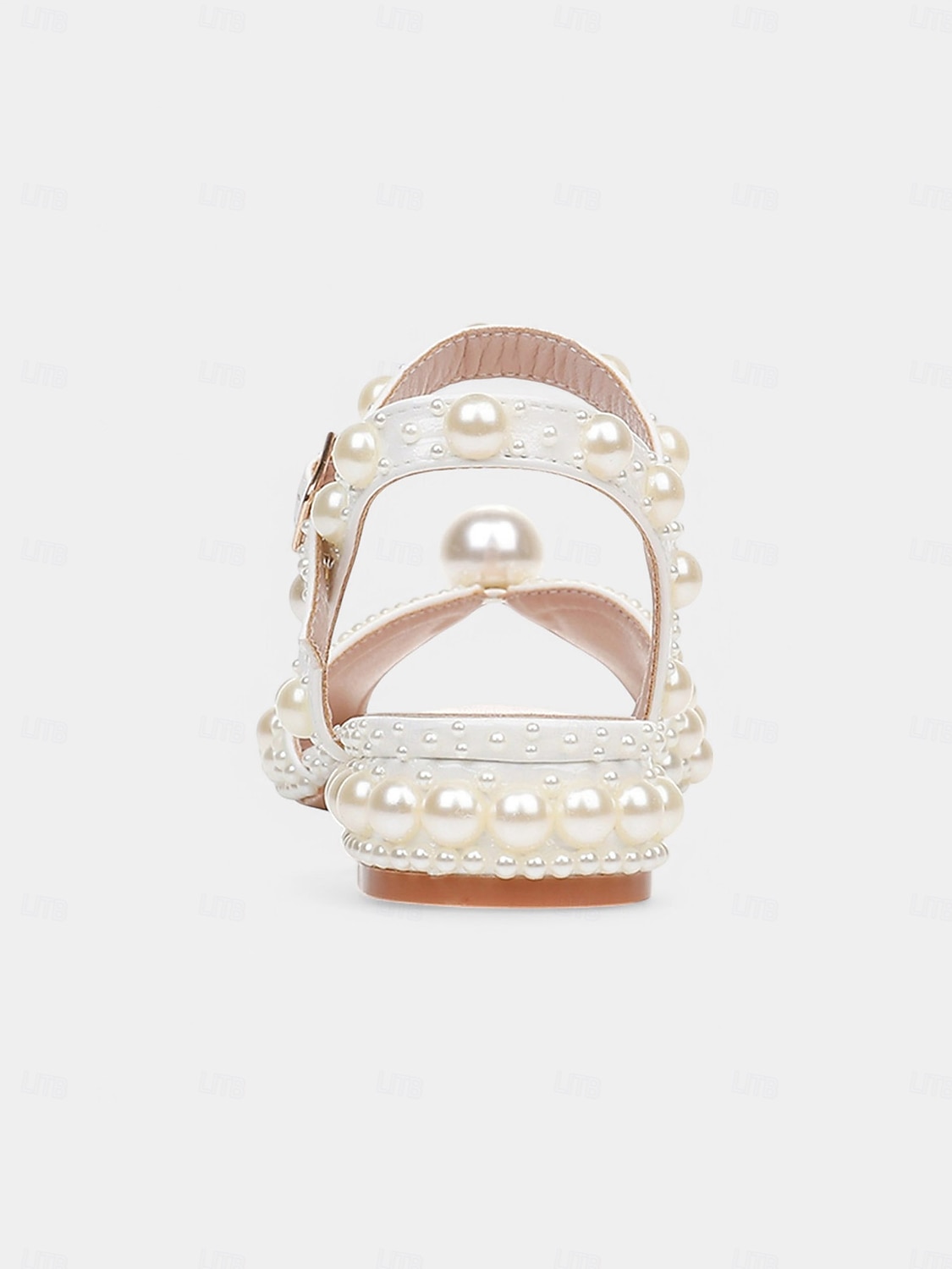 Sandales de mariée blanches en perles, chaussures à petit talon bloc et bride cheville pour les mariages champêtres et formels. de 2026 ? $69.99 –P5