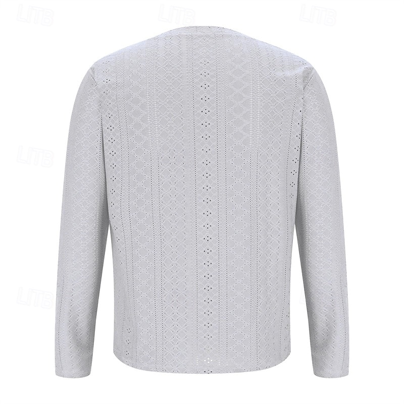 Herren T Shirt T-Shirt Langarmshirt Langarm V Ausschnitt Frühling Herbst Einfach Mode Designer Basic Jacquard Urlaub Straße Ausgehen Schwarz Weiß Blau Top T-Shirt für Herren 2025 - $19.99 –P4